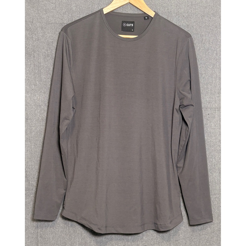 Cuts Clothing Mens Long Sleeve Crew Neck PYCA Pro Curved Hem Shirt Grey‎ Medium